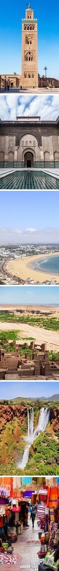Koutoubia, Ben-Youssef, Agadir, Aït-Ben-Haddou, Ouzoud, souk